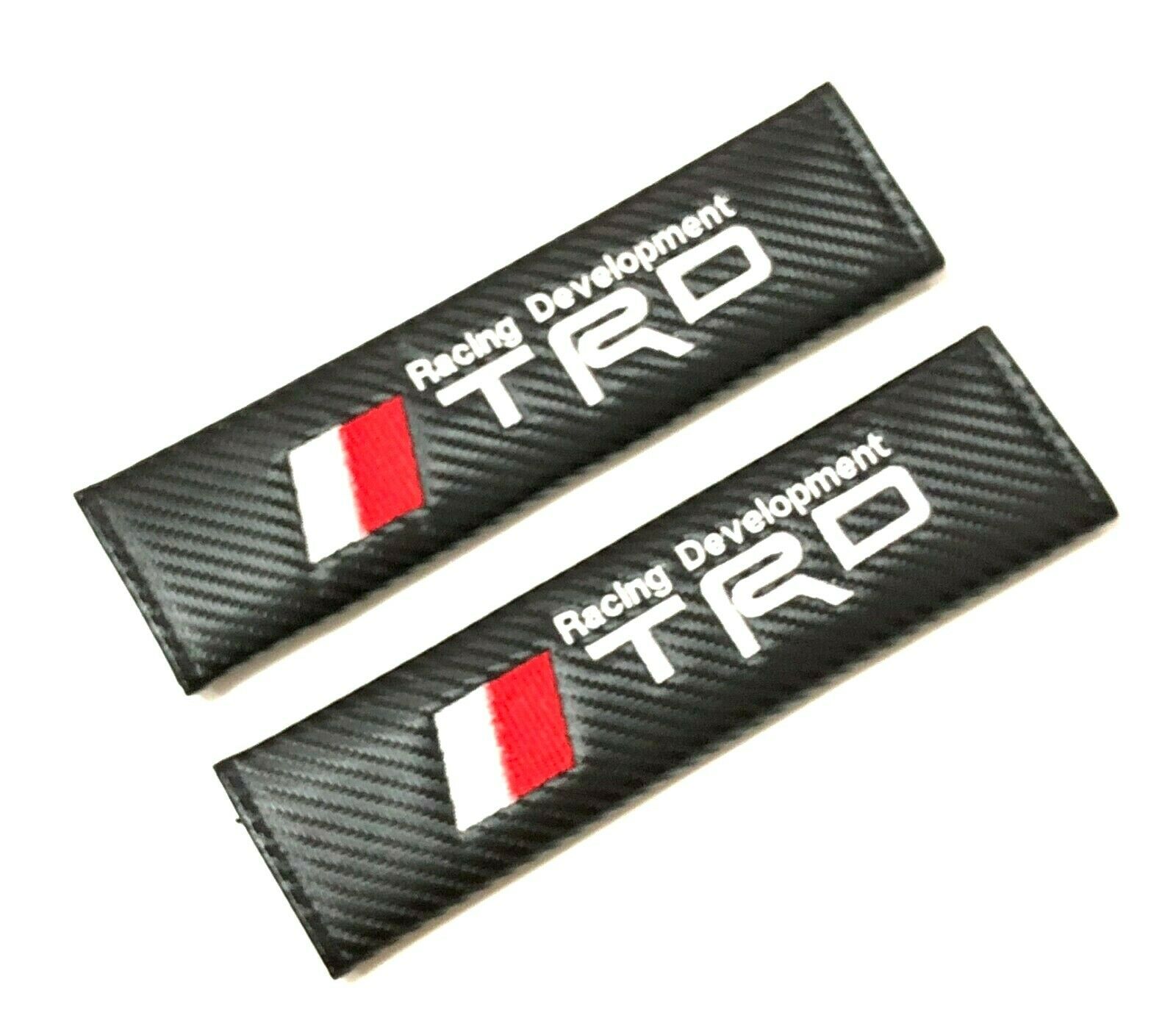 2pcs Carbon Look Embroidery Logo Seat Belt Cover Shoulder Pads For Trd Racing