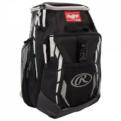 Baseball Backpack Equipment Bag ~ Rawlings Youth 12u Black 2-bat Back Pack New!