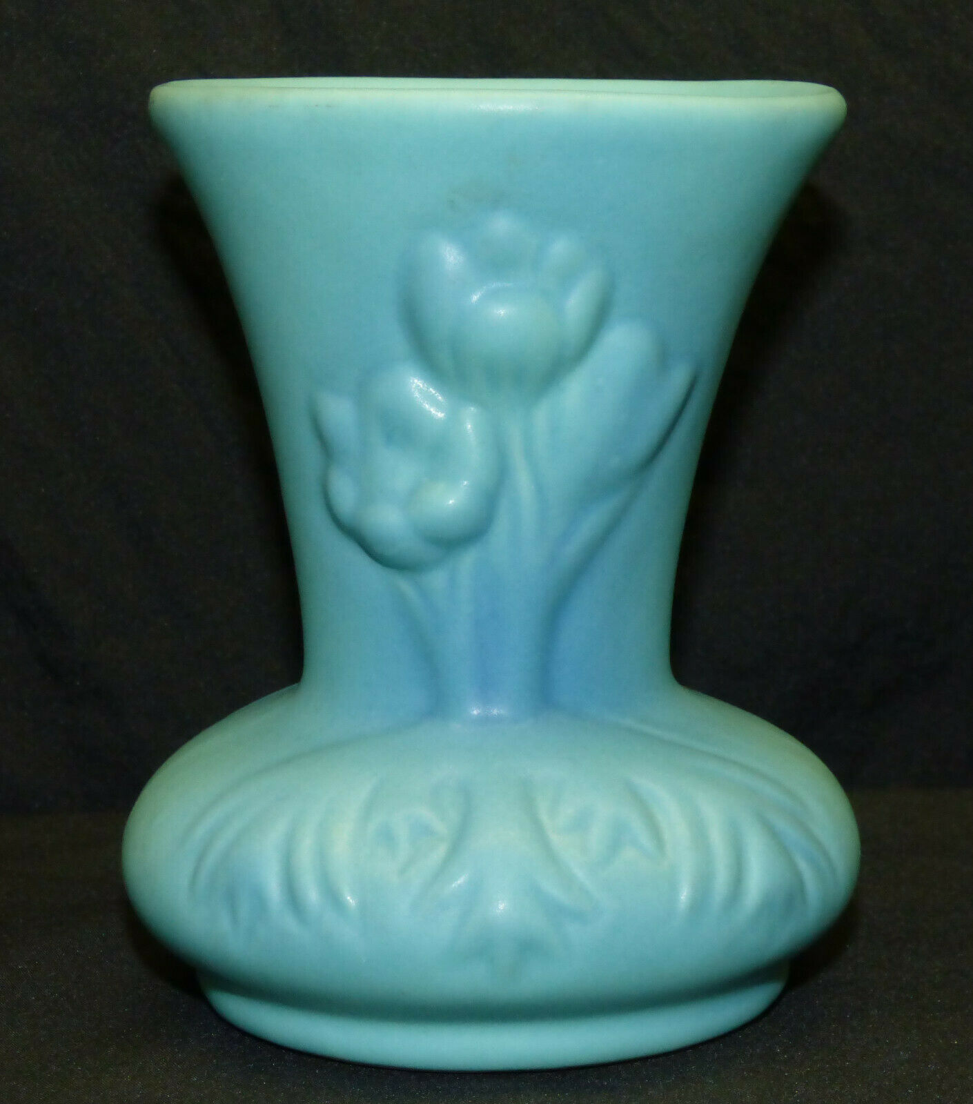 Vtg Van Briggle Art Pottery Matte Turquoise Crocus Flowers Vase Colorado Springs