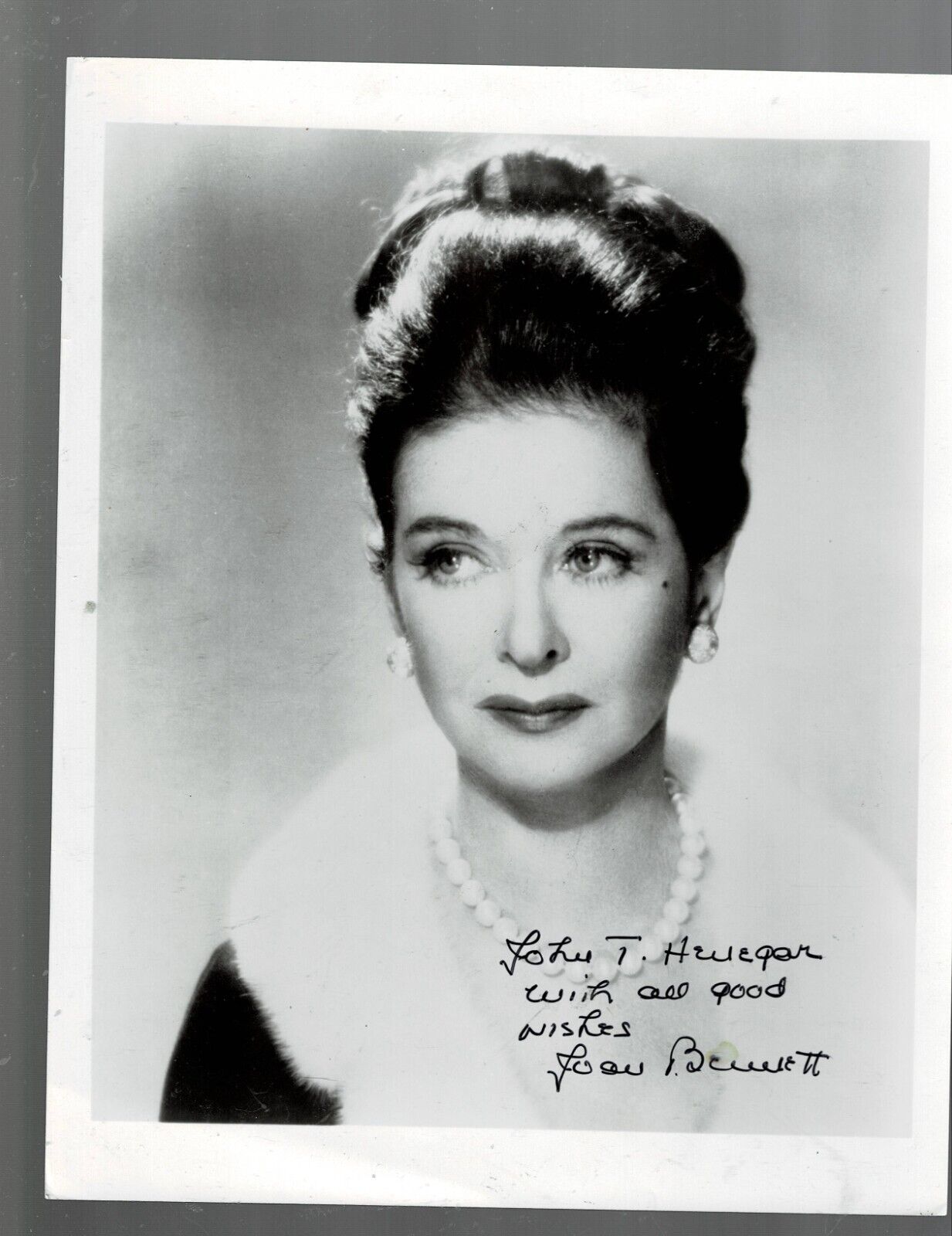 8x10 B&w Photo Of-close  Up-classic Star-joan Bennett- Signed And Inscribed